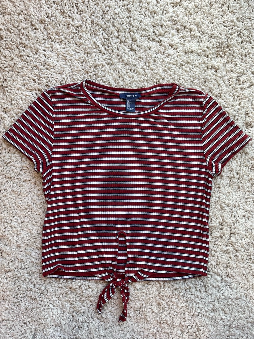 Forever 21 Red, White, and Black Striped Tie-Front Crop Top